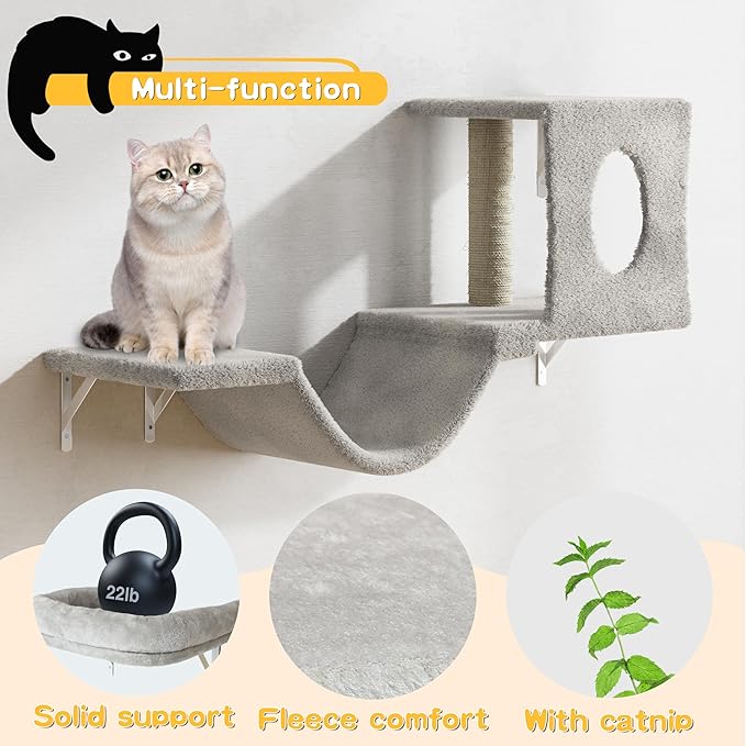 NUNU LAB Wall Mounted Cat Climber Set, Scratcher Board and Hammock, Shelves - Image 6
