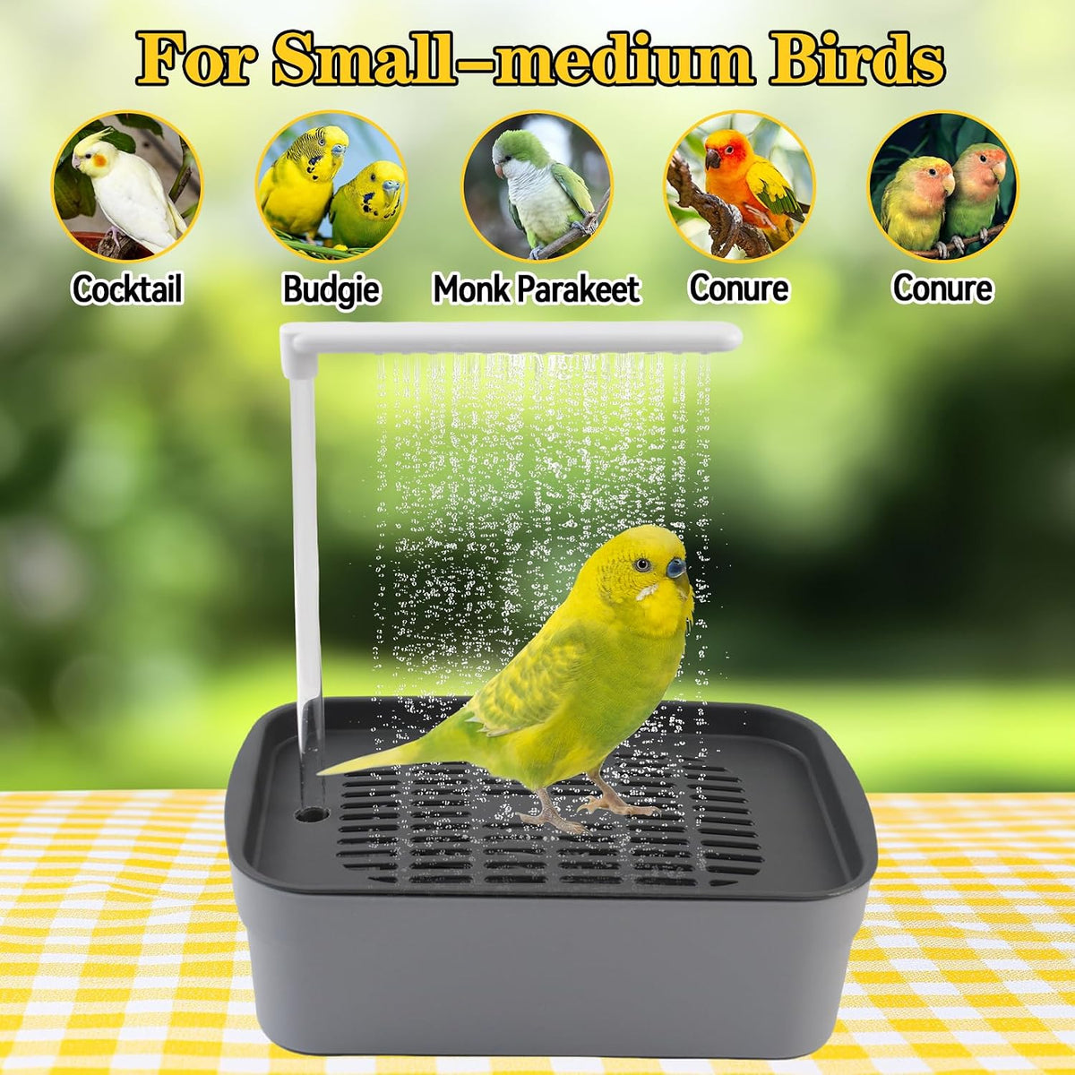 Automatic Parakeet Bath,Parrot Shower Fountain with USB Power Plug Indoor Bird Bath Circulating Water Electric Pet Bird Shower Pump for Cockatiel Lovebird Conure Budgie
