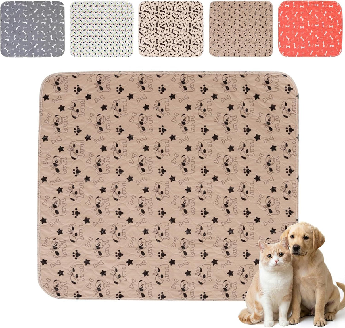 Puppy Pee Pads with Pheromones,Forever Pad,Washable Pee Pads for Dogs,Reusable Dog Pee Pads,Waterproof and Leak-Proof,Non-Slip Base Training Pad Suitable for Home(Brown Puppies,S:23.6*15.7in)