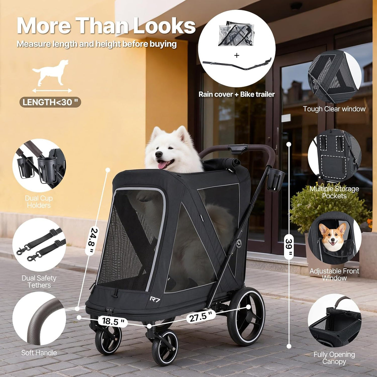 Beberoad Dog Stroller for Medium Dogs, 2-in-1 Pet Stroller & Bike Trailer
