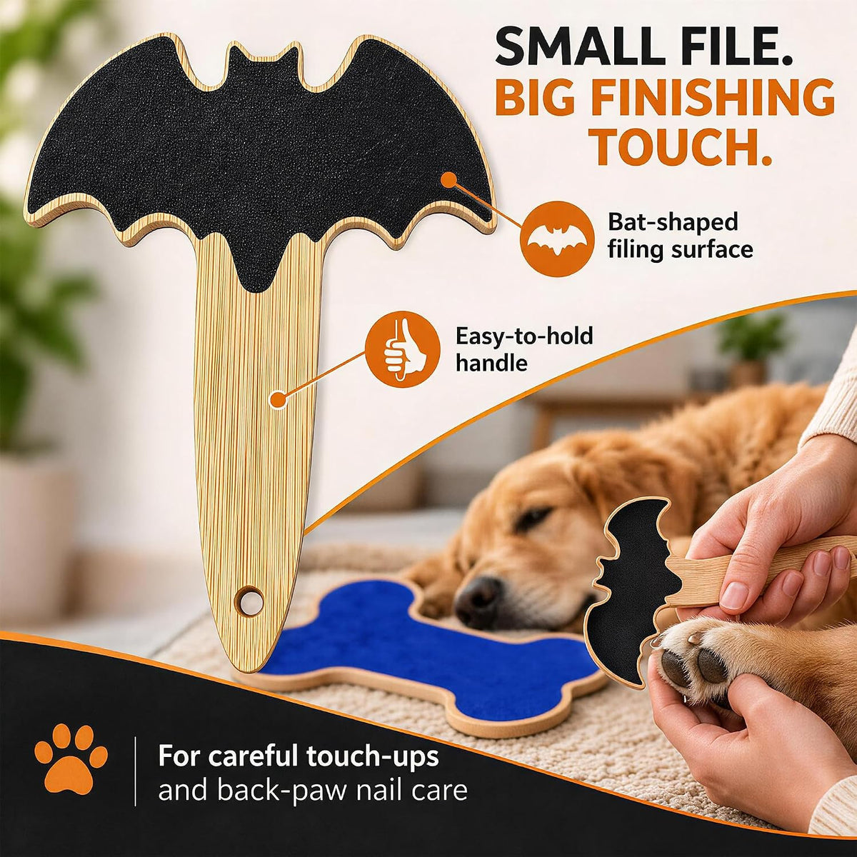 Halloween Dog Nail Scratch Board Set, Double-Sided Bone-Shaped Nail File with Bat-Shaped Mini Handheld File, Replacement Sandpaper, Dog Nail Filing Board,Nail Care for Front and Back Paws