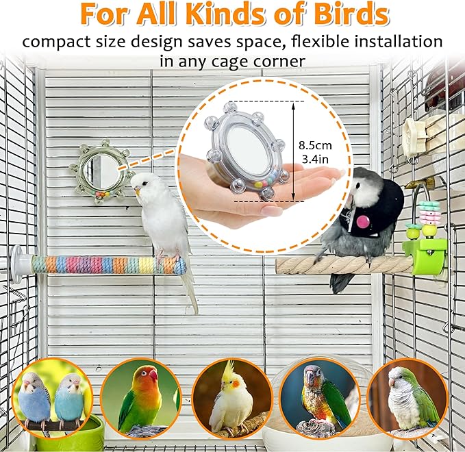 2Pcs Innovation Bird Toy with Hd Mirror, Spinner Rattle Parakeet Toy with - Image 5