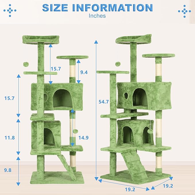 FDW | 54" Cat Tree Tower | Green | Multi-Level Indoor Activity Center - Image 7