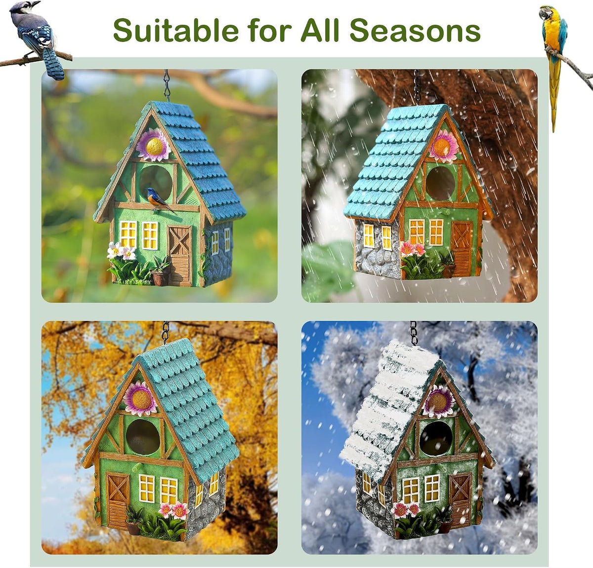 Bird House for Outside, Resin Decorative Birdhouses for Outdoors for Bluebird Finch Cardinals, Bird Nesting Garden, Patio, Yard, Best Birthday Day Gift for Bird Lover Mom