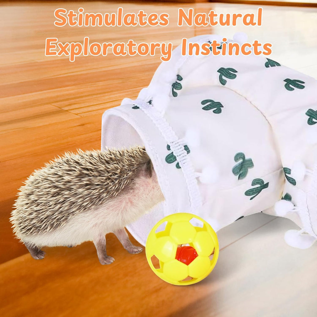 Hedgehog Hideout Tunnels with Bell Ball Toy, Hedgehog Tunnels with 2pcs Toys For Hedgehogs, Small Animal Tunnel Tubes Toy For Hamster Guinea Pig Chinchilla Rabbit, Hedgehogs Accessories (White Tunnel)