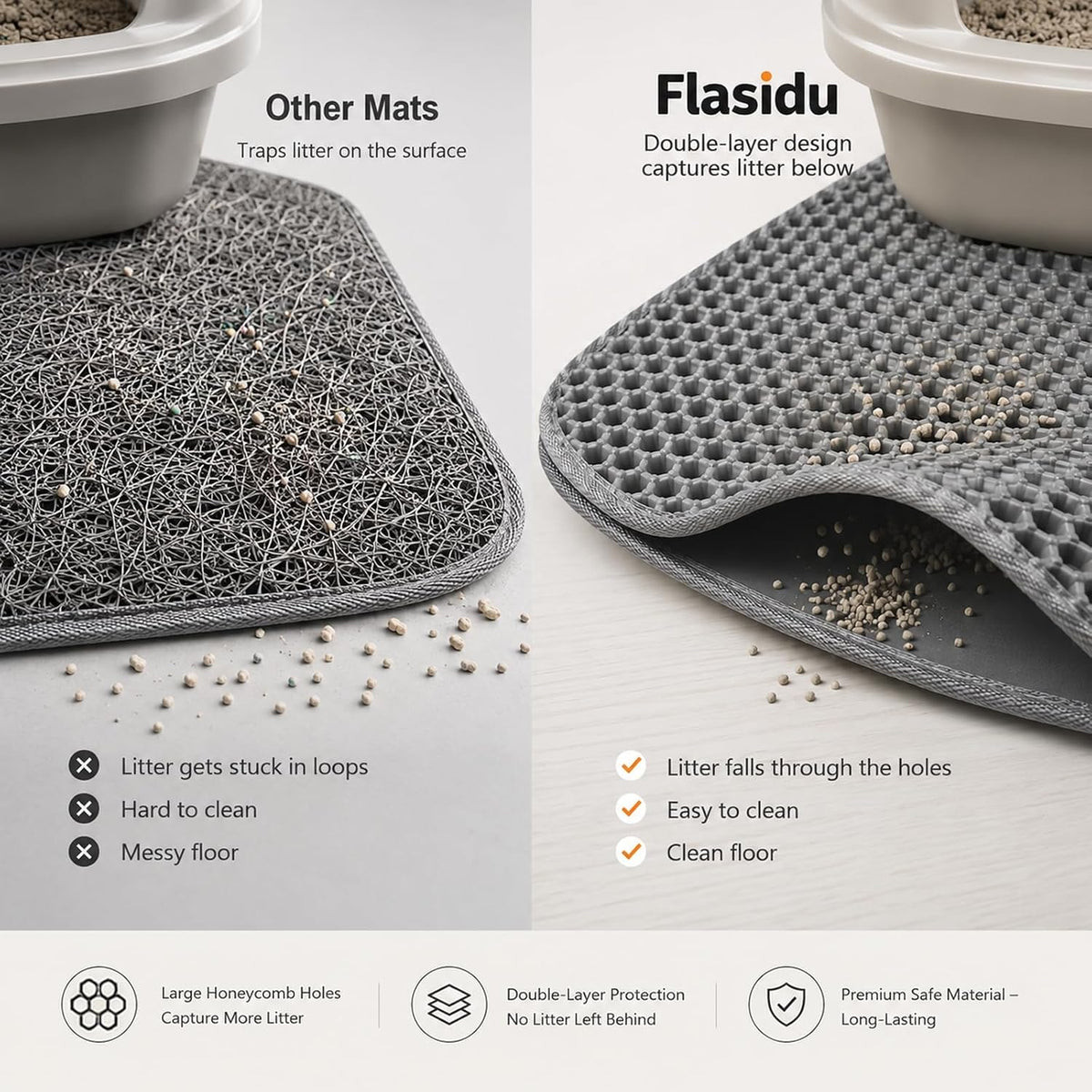 Cat Litter Box Mat,Double-Layer Honeycomb Litter Trap 30"x22" Blakc