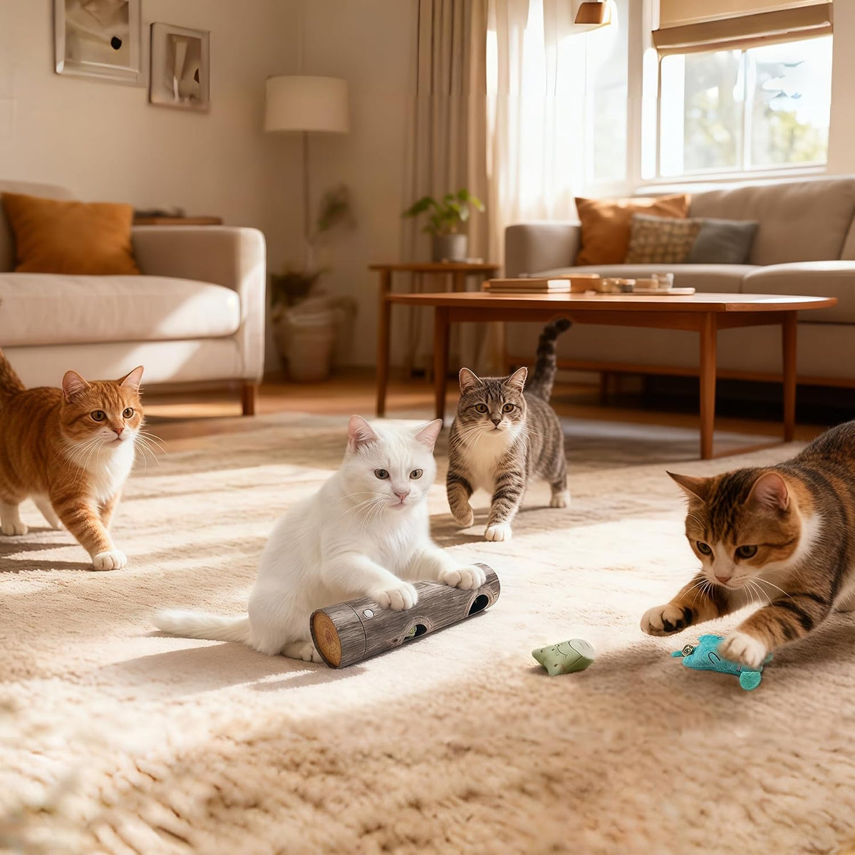 Interactive Cat Toy - 6-Hole Roller Box with 3D Pressure-Resistant Paper, Mental Stimulation & Anxiety Relief, Includes Catnip Plush & Bell, Solo Play for Indoor Cats