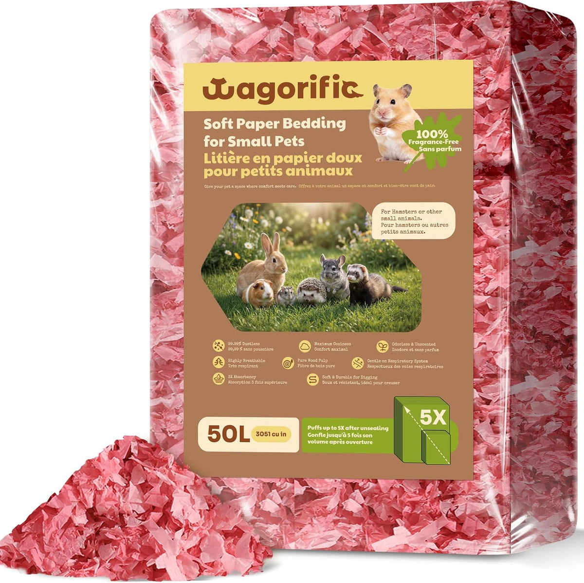Hamster Bedding Odor Control, Small Animal Paper Bedding 50L