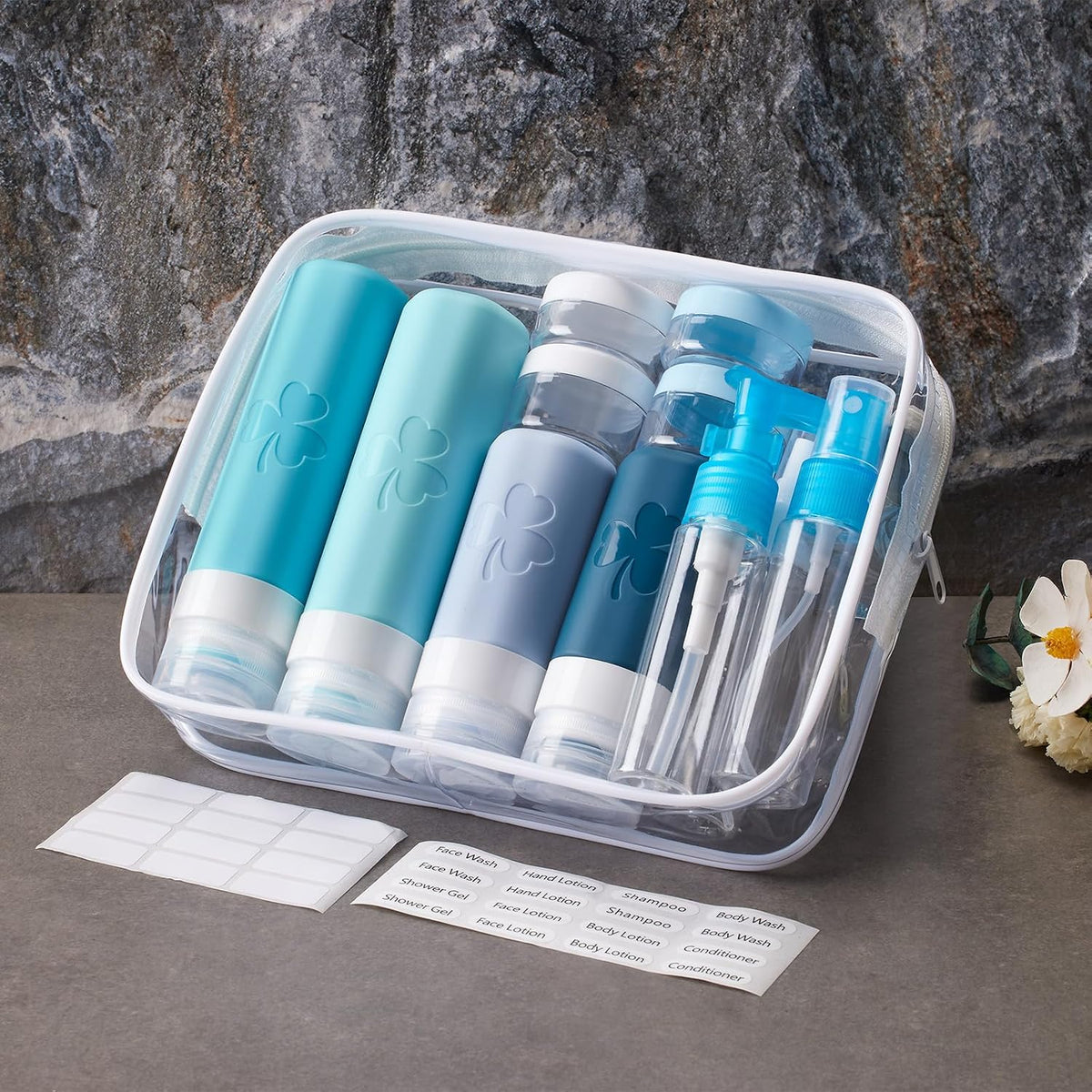 INSFIT 23 Pack Travel Bottles for Toiletries, TSA Approved Silicone Travel Size Toiletries with Toiletry Bag, BPA Free Leak Proof Refillable Travel Essentials for Liquids Shampoo Conditioner Lotion