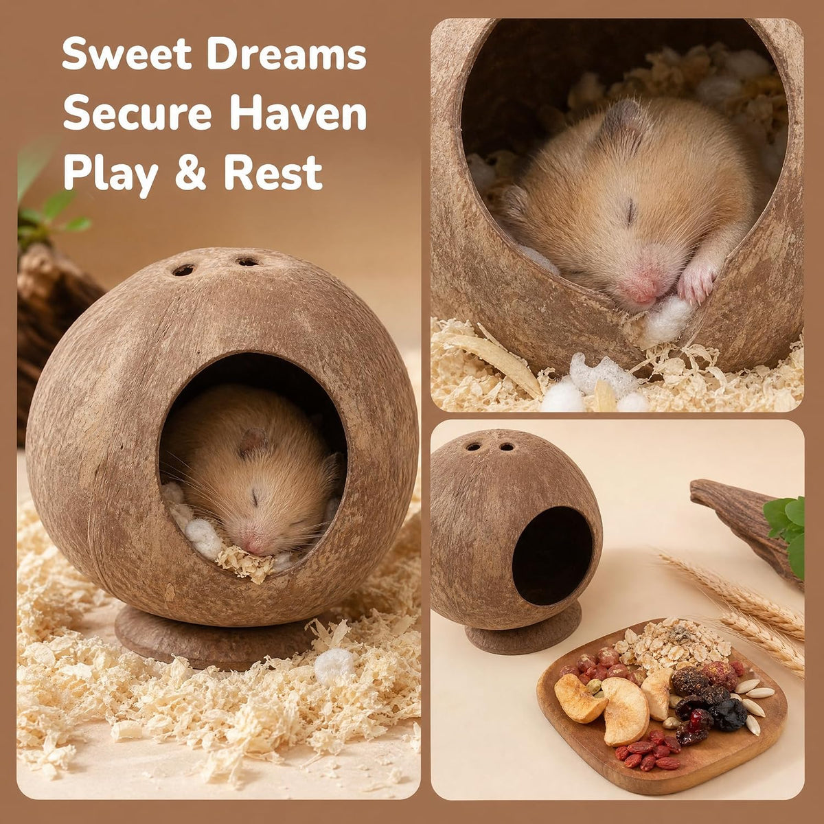 Totority Hamster Hideout Natural Coconut Shell House 5.11X4.72X4.72in