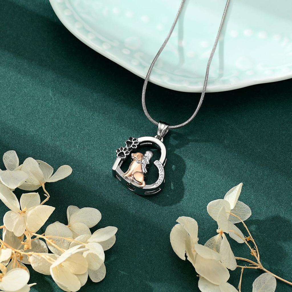 Dogs Cremation Jewelry Urn Necklaces With Mini Dog Paw for Ashes Memorial Keepsake Pendant for Women Man Gifts With Funnel Kit & Bag