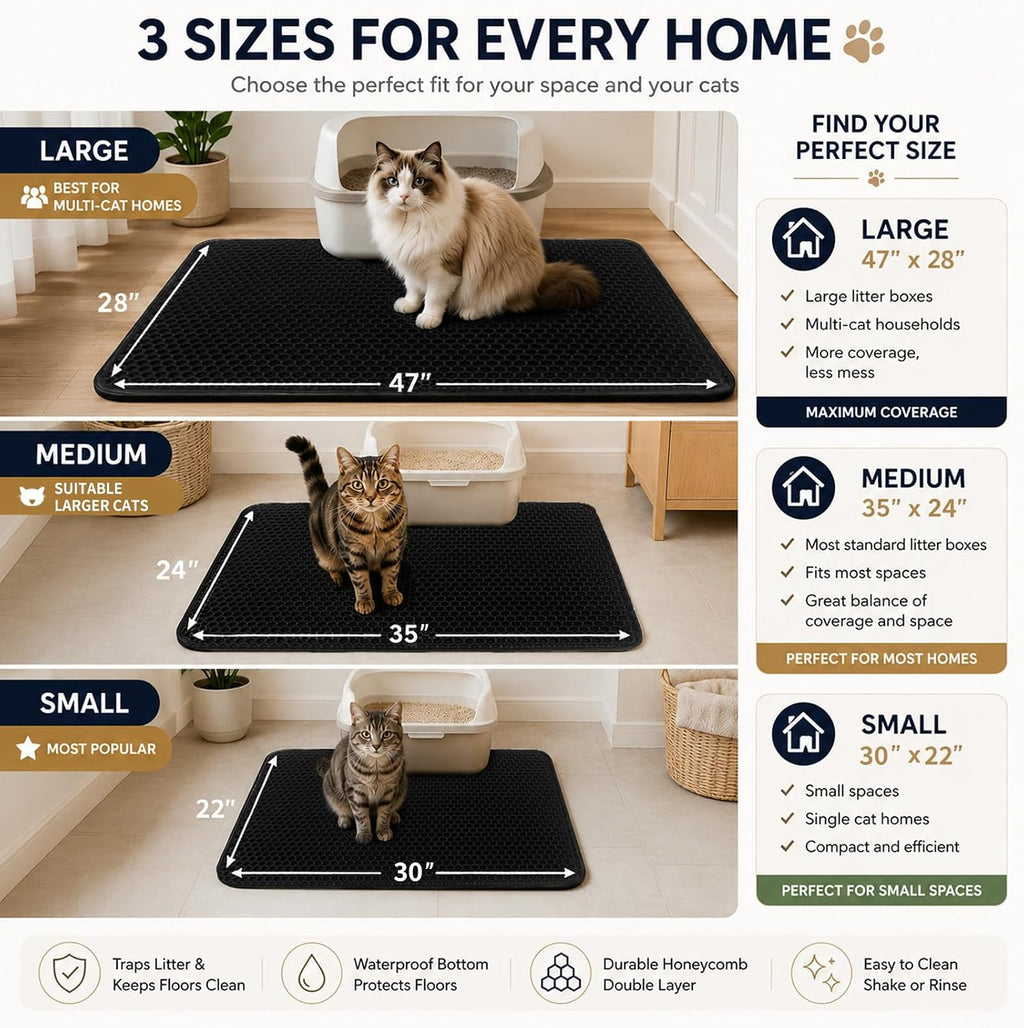 Cat Litter Box Mat,Double-Layer Honeycomb Litter Trap 30"x22" Blakc