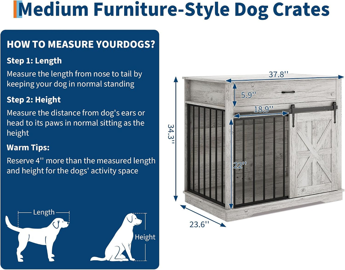 38" Farmhouse Dog Crate Furniture for Small & Medium Dogs