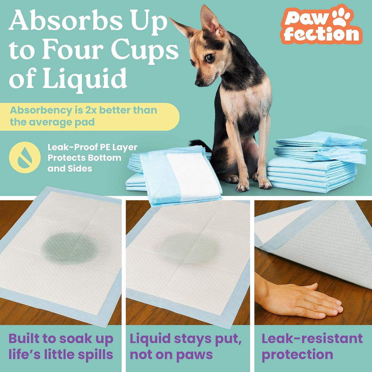 23.6" x 29.5" Unscented Puppy Pads – 120 Count Pee Pads for Dogs – 6-Layer Absorbent Design – Holds up to 4 Cups of Liquid – Leak Proof & Tear Resistant for Indoor or Travel Crate Use