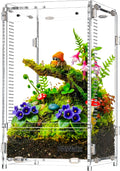 Jumping Spider Enclosure, Acrylic Terrarium with with Magnetic Doors, 0.8mm Micro-Ventilation, Stackable Escape-Proof Habitat for Jumping Spiders, Tarantulas & Small Reptiles, 4.7"x4.7"x8"