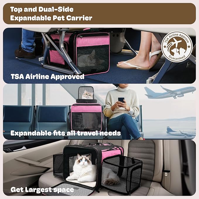 Top and 2 Sides Expandable Pet Carrier 17x11x9.5, TSA Airline Approved Small - Image 2