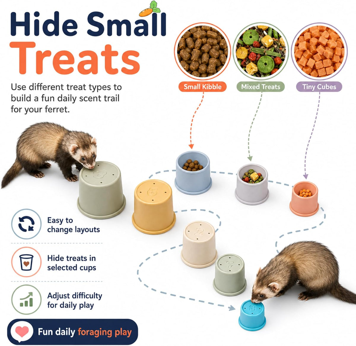 Ferret Enrichment Interactive Foraging Treat Cups, 8pcs Stacking Set