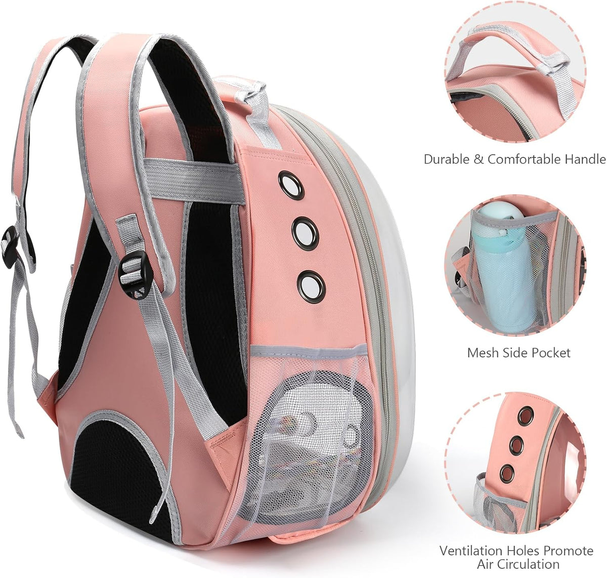 Bird Backpack Carrier, Travel Bird Cage for Small Medium Size Parrot Parakeet Budgies Cockatiel, Portable Clear Bubble Window Bag with Stainless Steel Tray Food Bowl Standing Perch (Pink)