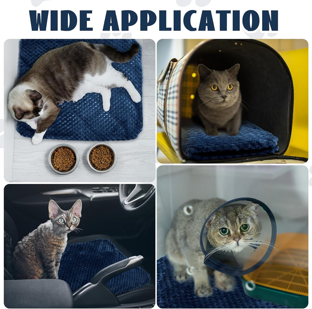 Drydiet 4 Pcs Self Heating Cat Pad Self Warming Cat Bed 16x20 in, Navy Blue