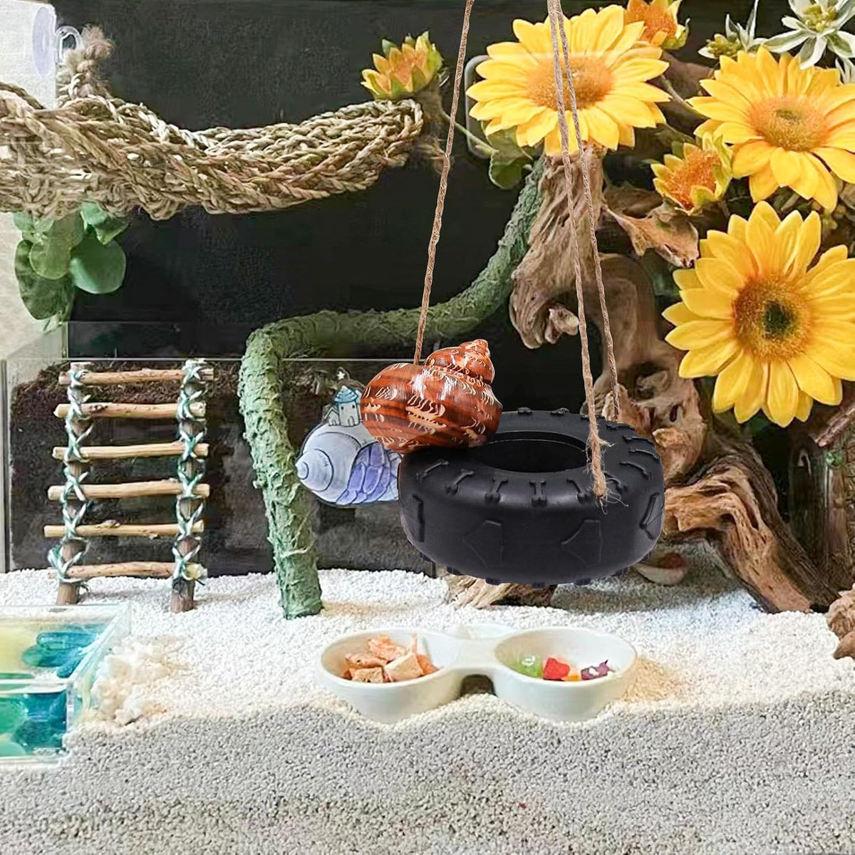Hermit Crab Tire Swing Toy, Hermit Crab Climbing Toy, Reptile Tank Aquarium Decoration Accessory, Suitable for Small to Medium Sized Hermit Crabs Frog, 3.7 Inches in Diameter