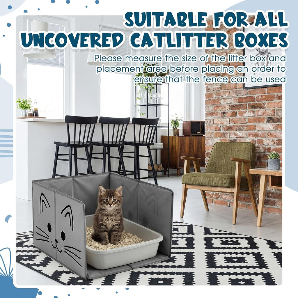 24"L×16.14"W×16.14"H Foldable Cat Litter Box Enclosure Splash Guard with Removable Mat, Cat-print Casing, Large High Sided for Litter Pan Water Resistant Easy Clean Anti-leakage Pee Shields