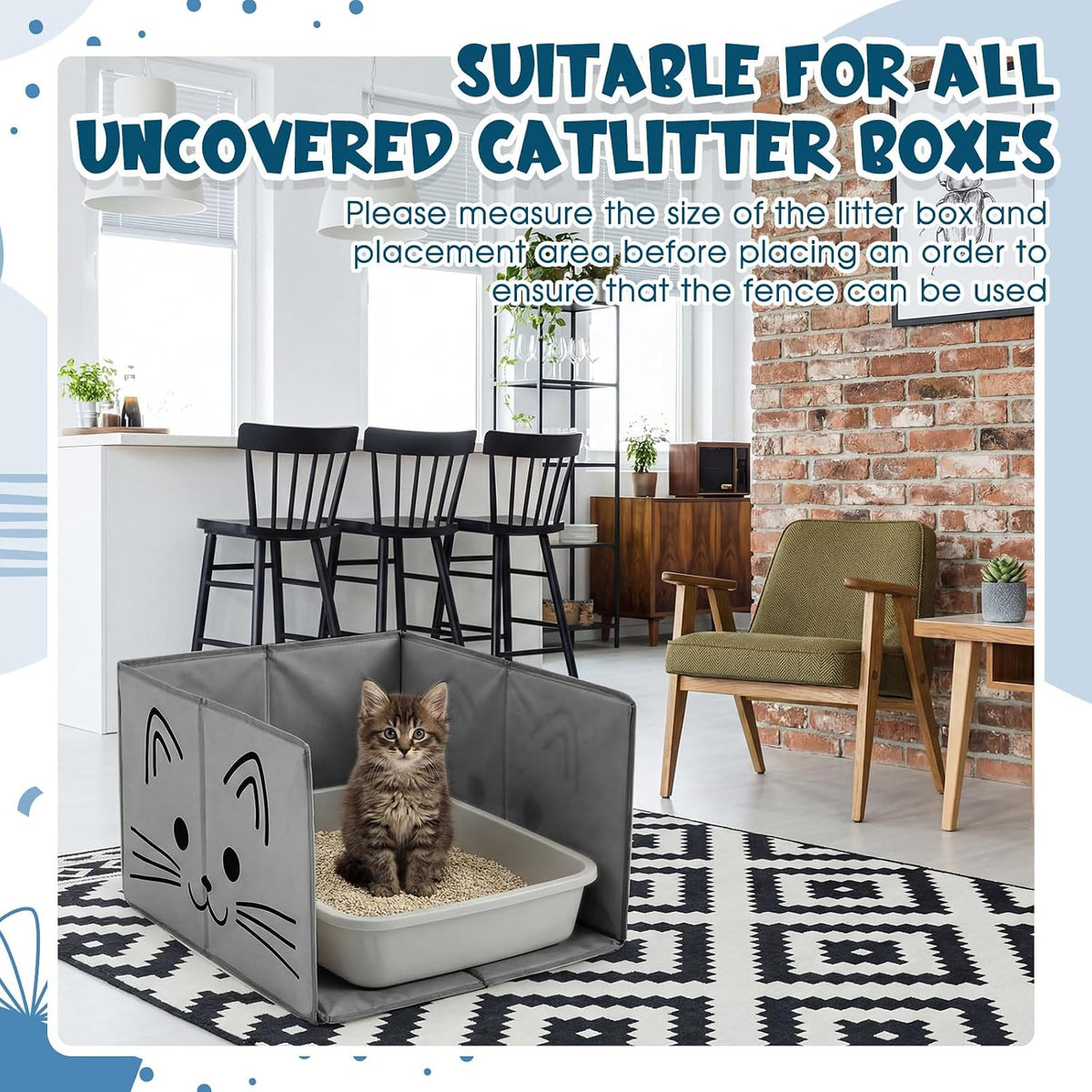 24"L×16.14"W×16.14"H Foldable Cat Litter Box Enclosure Splash Guard with Removable Mat, Cat-print Casing, Large High Sided for Litter Pan Water Resistant Easy Clean Anti-leakage Pee Shields