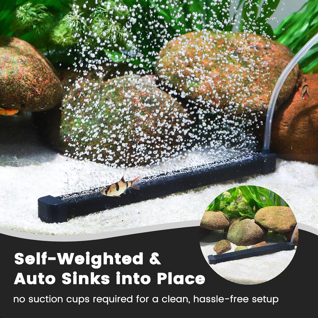 hygger Weighted Nano Mist Bubble Wall Bar, 15.7" Self-Sinking ABS Air Stone Strip with Gentle Oxygen Diffuser for Freshwater & Marine Aquarium, Hydroponics