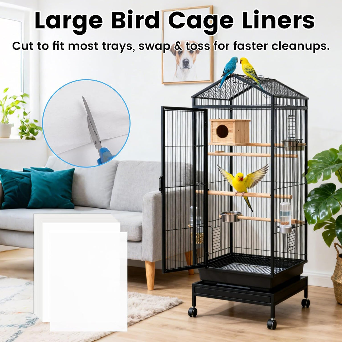 17.7x13.8in Bird Cage Liners,100 Sheets Pre-Cut Cage Tray Pads