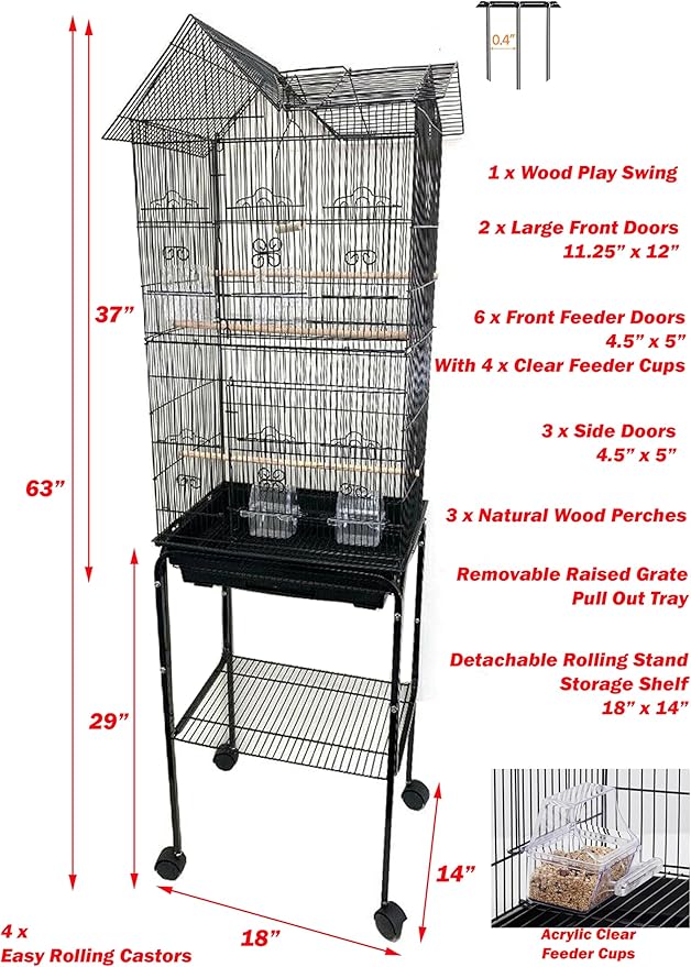 63" Roof Top Bird Flight Parrot Pet House Home Cage - Image 2