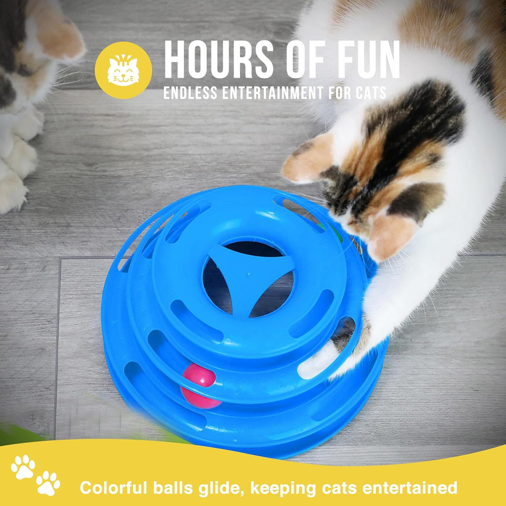 Pet Zone Busy Ball 3 Tier Plastic Cat Tower Rattle Toy, Includes 3 Balls