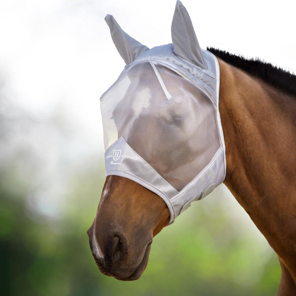 Harrison Howard CareMaster Horse Fly Mask Large Eye Space Half Face with Ears Black Large Full Size
