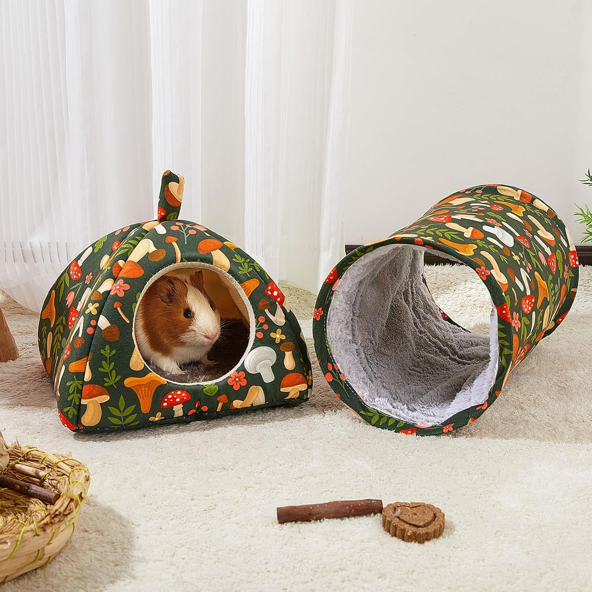 Bienbee Guinea Pig Hideout, 2 Piece Washable Set for Small Animals Large