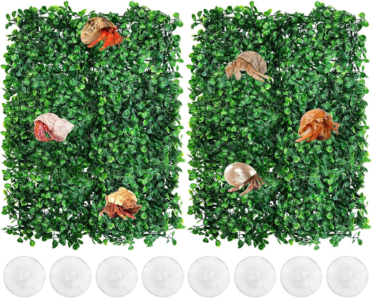 PINVNBY 2 PCS Hermit Crab Climbing Toys Hermit Crab Climbing Wall with Suction Cups Plastic Faux Grass Mat Hermit Crab Accessories for Hermit Crab Tank Decor (10 x 10 Inch)