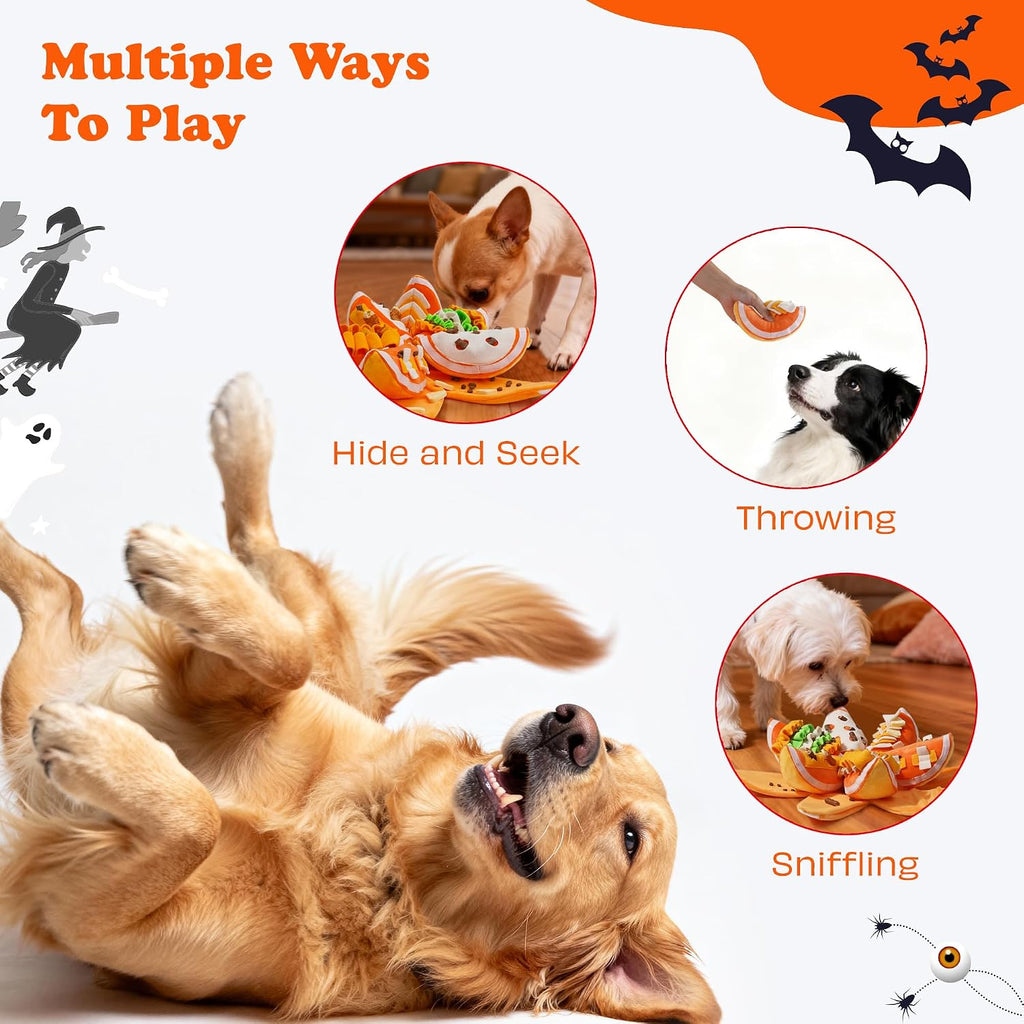 Nocciola Halloween Pumpkin Dog Toys, Hide and Seek Snuffle Plush Dog Toy for Small Dogs, Puppy Squeaky Toy with Crinkle Papers for Boredom