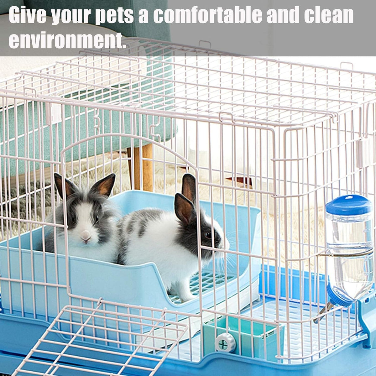 Large Rabbit Litter Box Trainer, Potty Corner Toilet with Drawer Bigger Pet Pan for Adult Hamster, Guinea Pig, Ferret, Galesaur, Bunny and Other Animals (Blue)