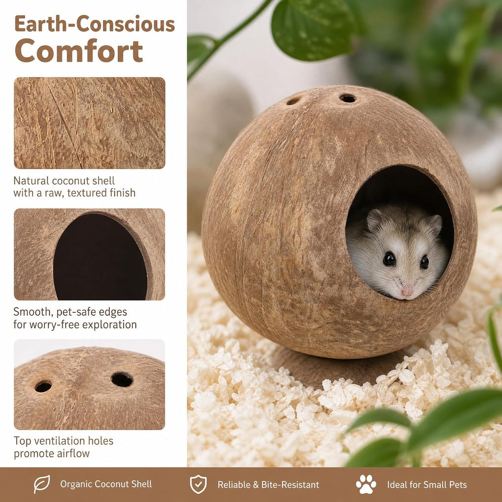 Totority Hamster Hideout Natural Coconut Shell House 5.11X4.72X4.72in