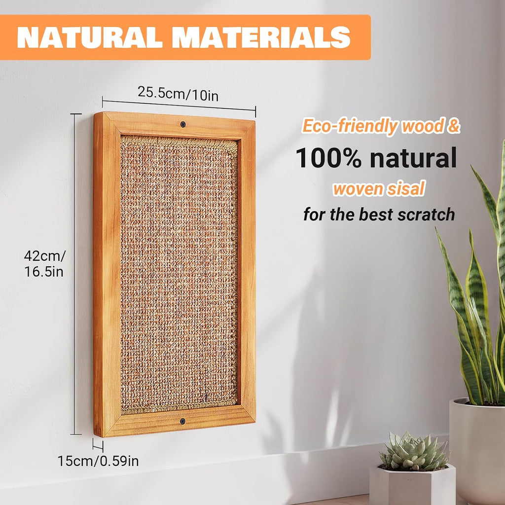Wall Mounted Cat Scratching Post, Wooden Sisal Scratcher for Indoor Cats, L