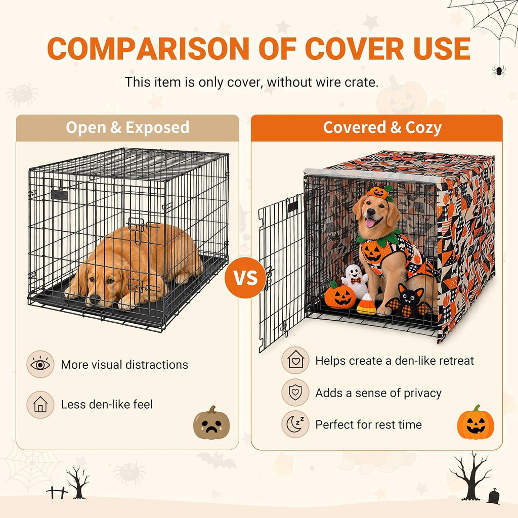 Explore Land Halloween Pattern Dog Crate Cover,48 Inches(Dog Grid)