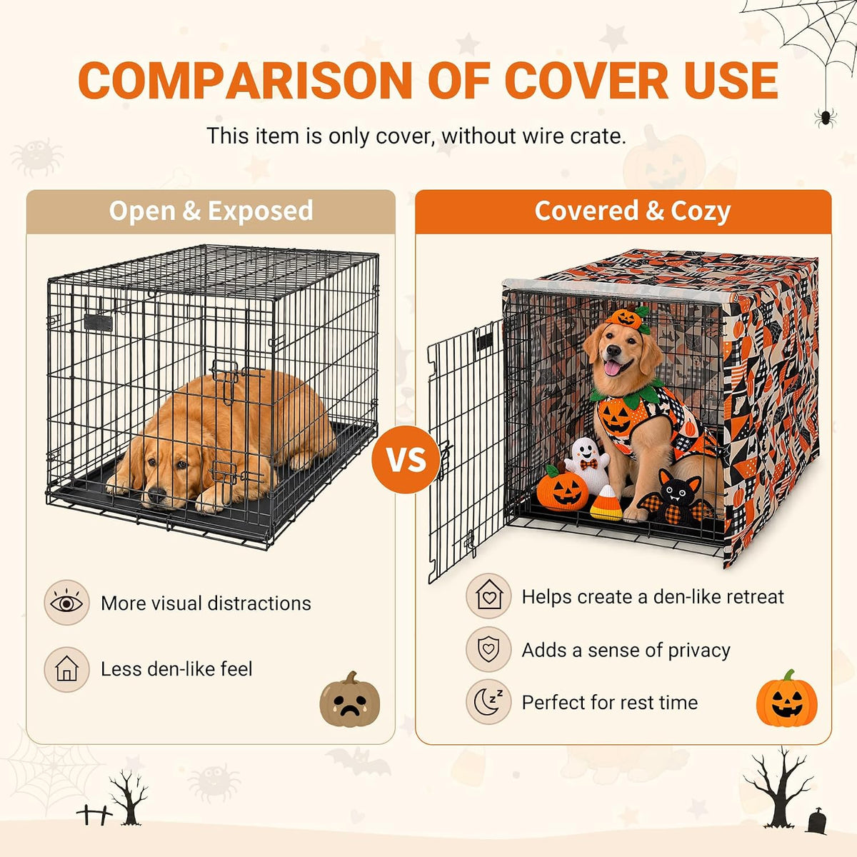 Explore Land Halloween Pattern Dog Crate Cover,48 Inches(Dog Grid)