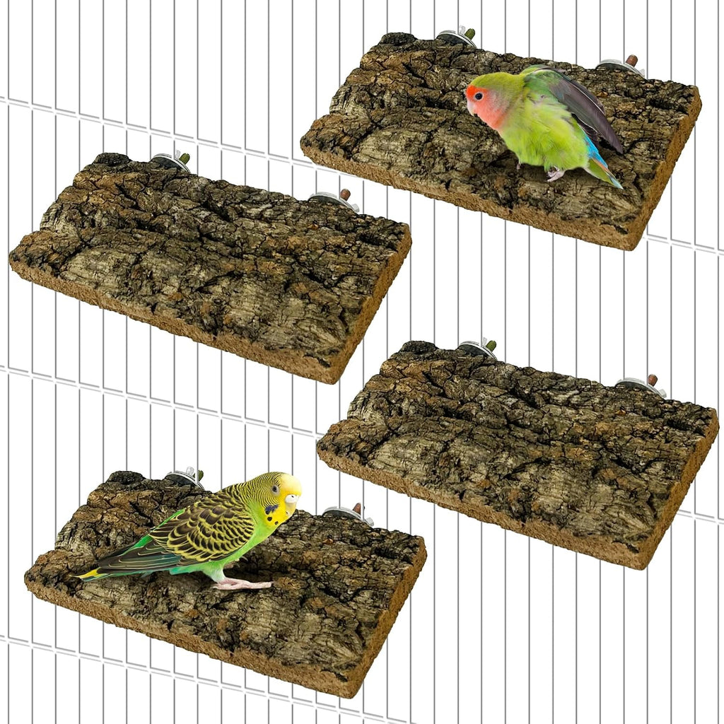 Bird Perches for Cage 4pcs Flat Parrot Platform Stand Cork Bark