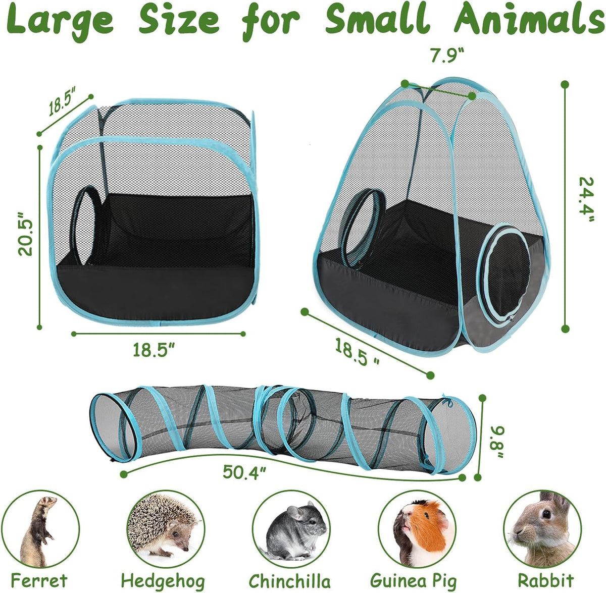 YUEPET Rabbit Tunnel & Cube Tent Set, 3-in-1 Bunny Playpen