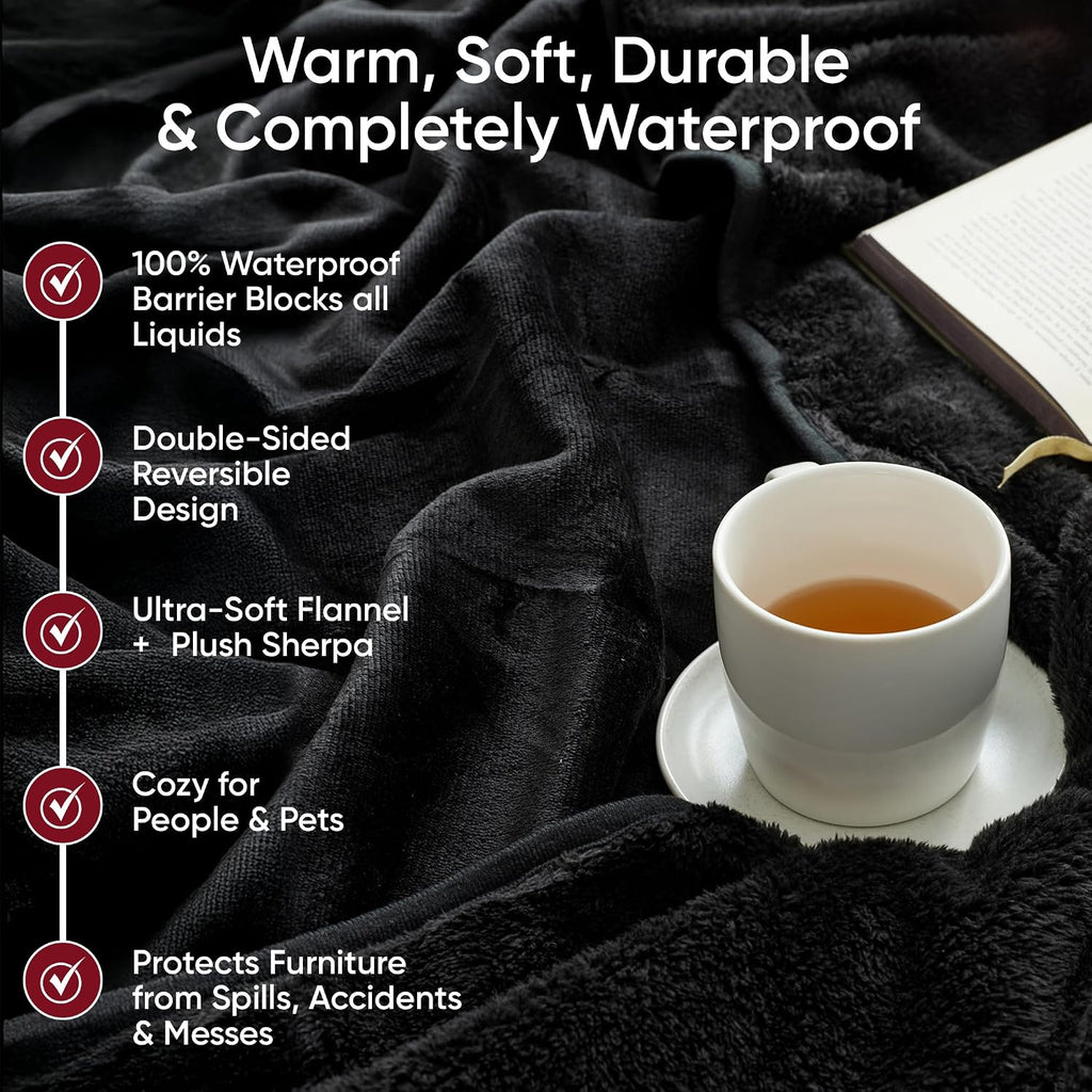 Waterproof Blanket for Bed, Couch & Sofa, Reversible Sherpa & Flannel Throw Blanket, Leakproof Soft Washable Furniture Protector for Pets & Home (Red, 40"x60")