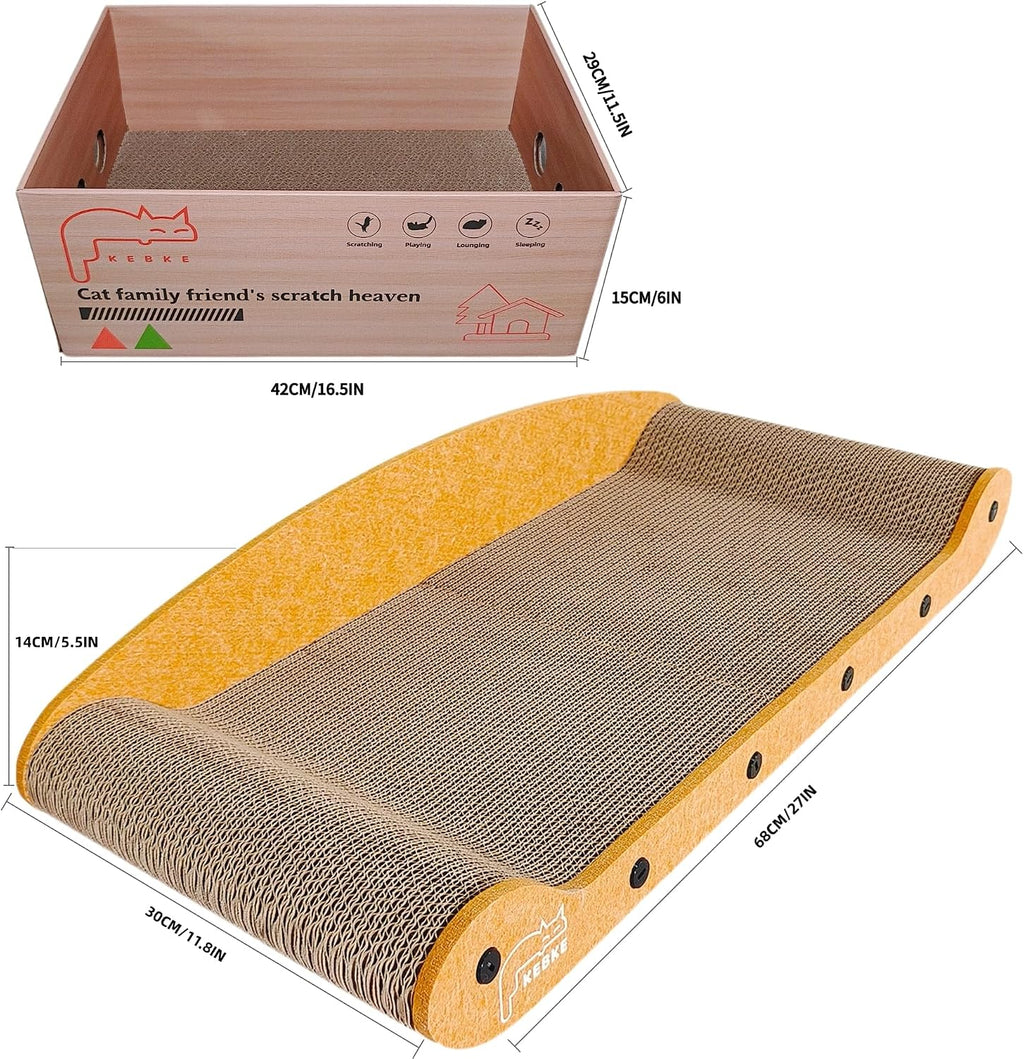 Cat Scratcher Bed 27 Inch Cat Couch Scratcher &16 Inch Cat Scratch Box with Refillable Scratch Pad Cat Scratchers for Indoor Cats Durable Extra Large Cats Lounger Furniture Protector