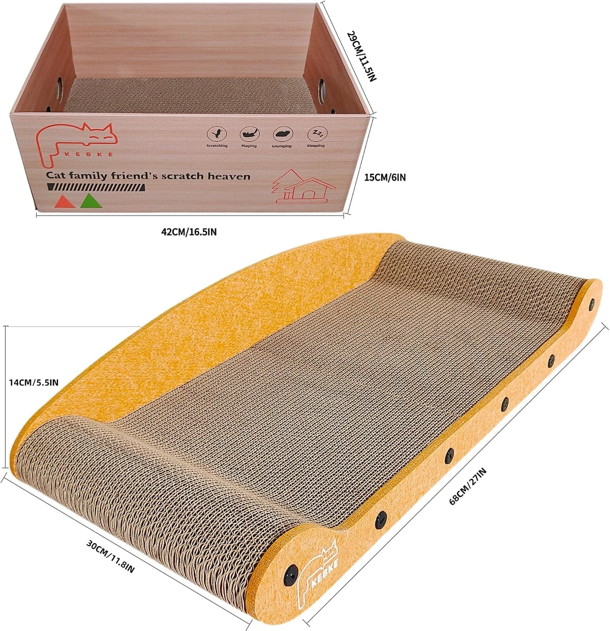Cat Scratcher Bed 27 Inch Cat Couch Scratcher &16 Inch Cat Scratch Box with Refillable Scratch Pad Cat Scratchers for Indoor Cats Durable Extra Large Cats Lounger Furniture Protector