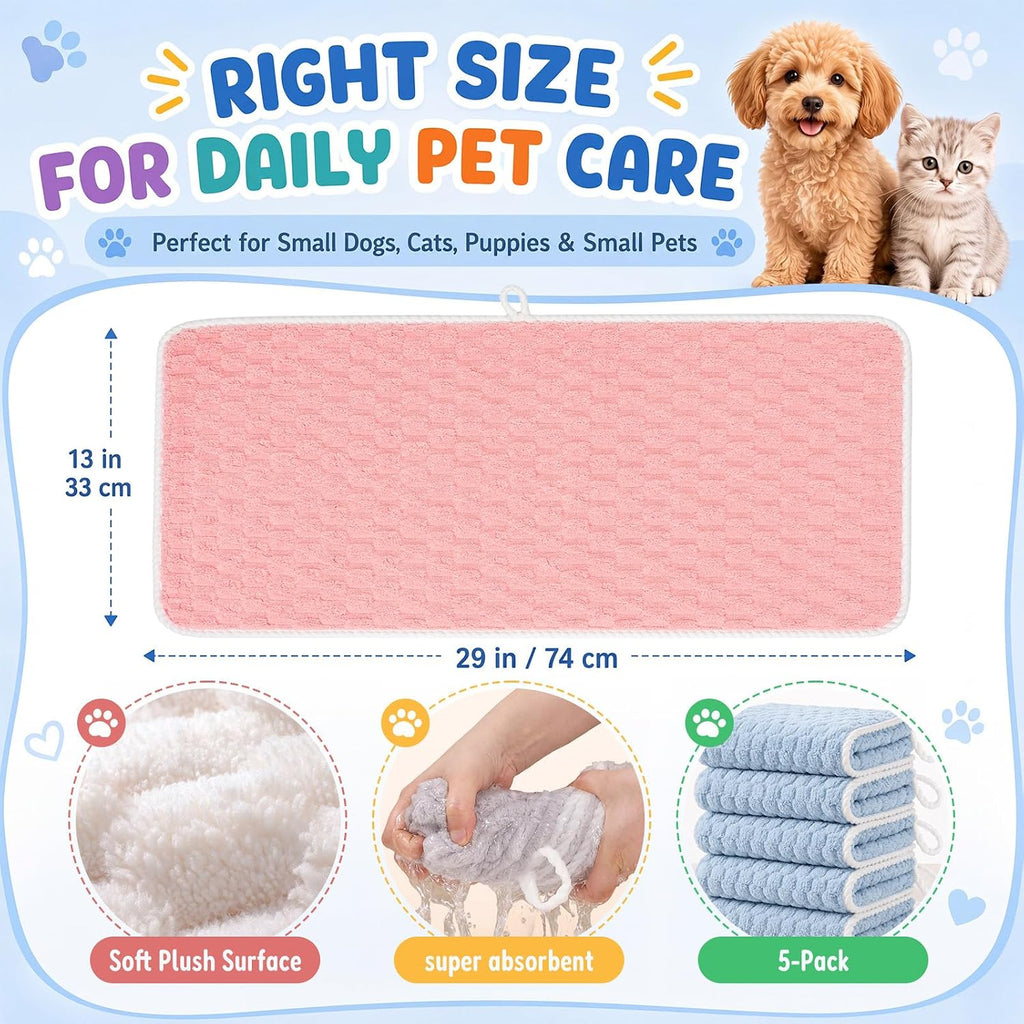 Dog Drying Towel, 5 Pack Microfiber Pet Towels, Quick Dry