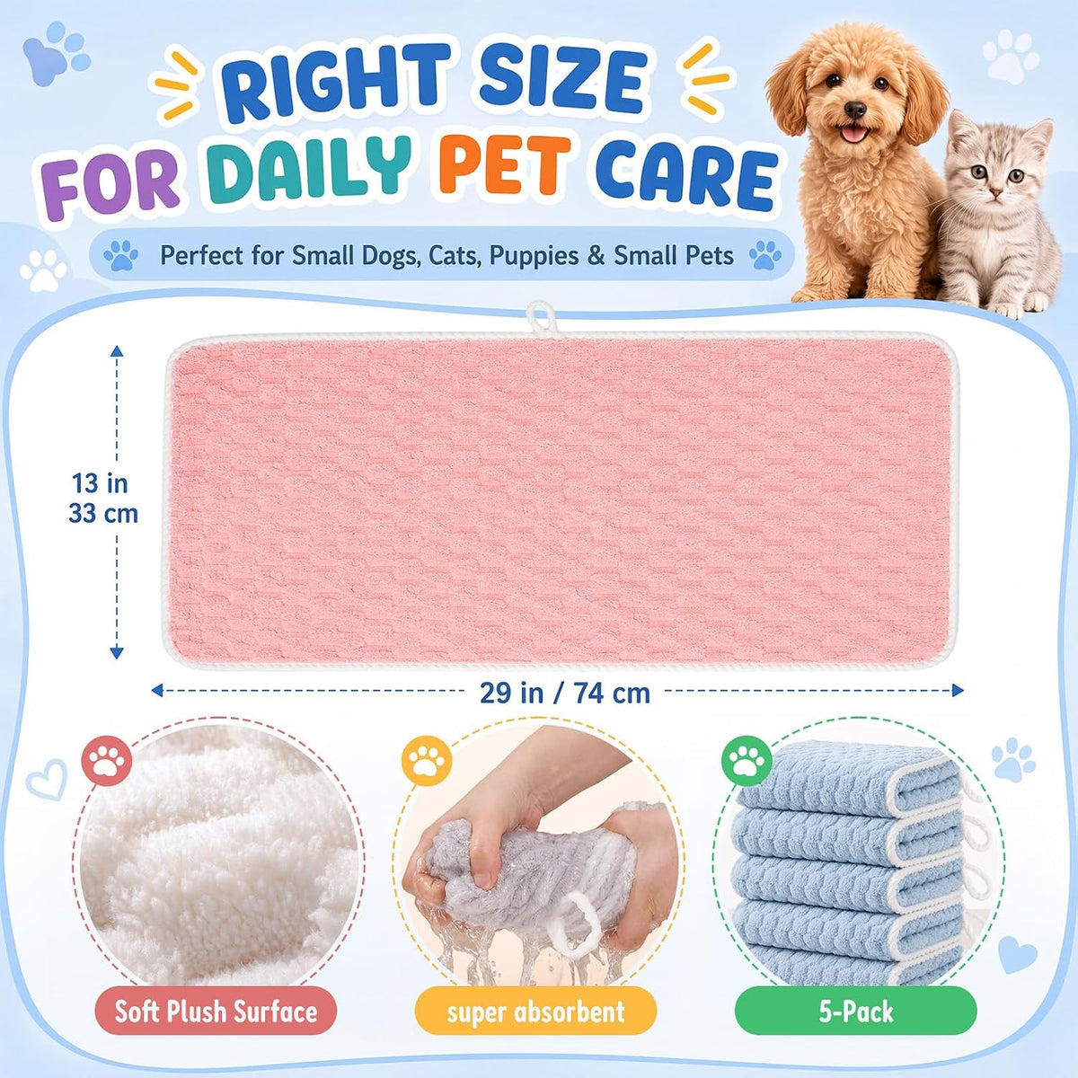 Dog Drying Towel, 5 Pack Microfiber Pet Towels, Quick Dry