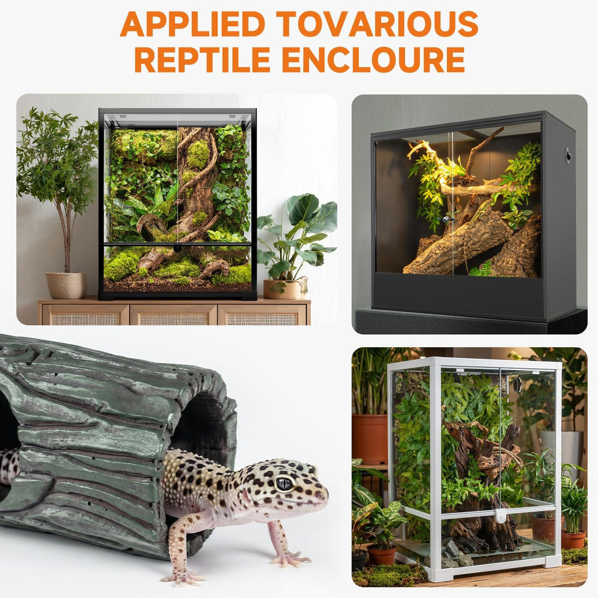Magnetic Crested Gecko Hide - Resin Hollow Log Cave, Reptile Hide Cave, Reptile & Amphibian Habitat Hideouts, Climbing Toy Reptiles Tank Accessories Terrarium Decor