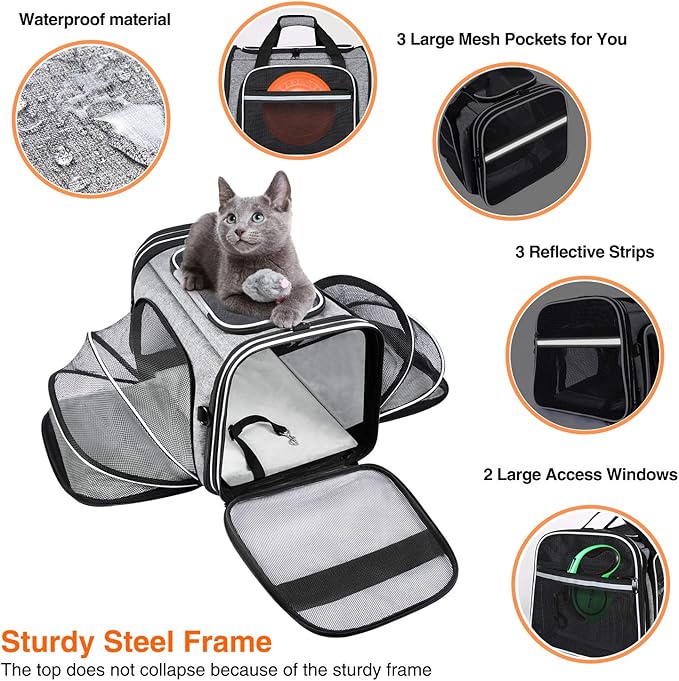 TSA Airline Approved Soft Sided Pet Carrier Top Loading 4 Side Expandable Large - Image 4