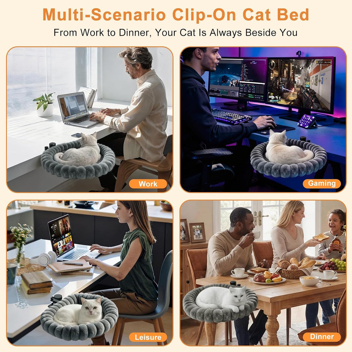 Cat Desk Bed -360° Rotation & Vertical Foldable 20"x17",Removable &Washable