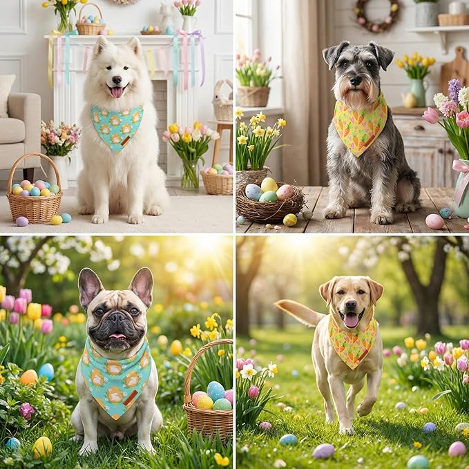 ADOGGYGO Easter Dog Bandana 2 Pack, Bunny Egg Carrot Print Pet Scarf Bib - Image 2